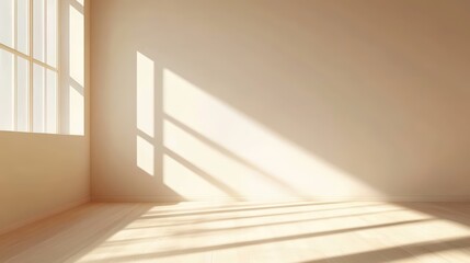 Fototapeta premium Bright and Airy Empty Room with Natural Light Streaming Through Windows and Casting Shadows on the Floor Perfect for Interior Design Concepts