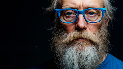 A man with a long white beard and blue glasses