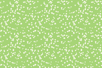 Seamless pattern of tiny white floral dots, small spots, little drops scattered across a green background. This playful, minimalist design is perfect for print, textiles, gift wrap, wallpapers