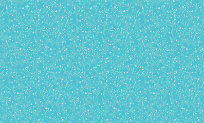 Seamless pattern with delicate abstract floral stems and small leaves on a bright blue background. Soft details create an elegant, sophisticated look, perfect designs, print for textiles, stationery