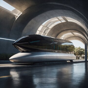 A hyperloop station with a sleek aerodynamic entrance.