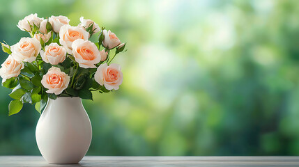 Elegant arrangement of blooming mixed shade roses in aesthetic vase serene garden setting decorative photography close-up perspective floral beauty