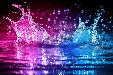 Vibrant Neon Water Splash Effect on Colorful Background for Dynamic Visual Design Projects