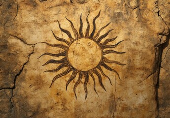 Fototapeta premium A beautiful sun shape is expertly carved into a rock on a wall