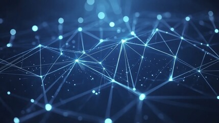 Obraz premium Abstract Glowing Blue Network on Dark Background, Digital Communication and Technology Concept