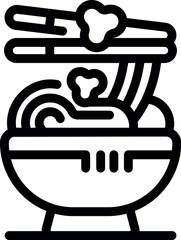 Hot bowl of ramen or udon with chopsticks picking noodles, in simple black and white line art