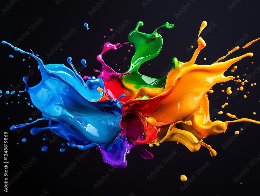 Poster dynamic colorful paint splash abstract art in vibrant hues – 8k ultra hd desktop wallpaper backgroun