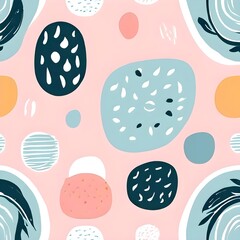 Fototapeta premium abstract illustration of seamless pattern of whimsical hand-drawn shapes and icons in soft pastel hues