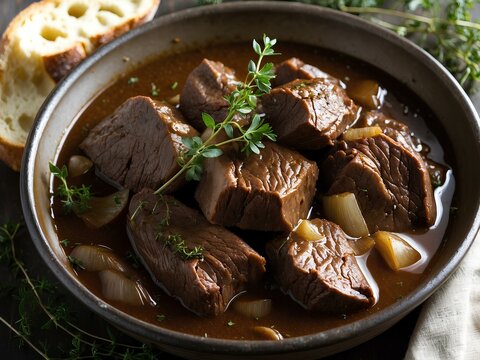 Savor the Comfort of Belgian Carbonade: Tender Beef Stewed in Robust Belgian Beer, Creating a Flavorful, Savory Dish That&rsquo;s the Ultimate Cozy Meal for Cold Evenings