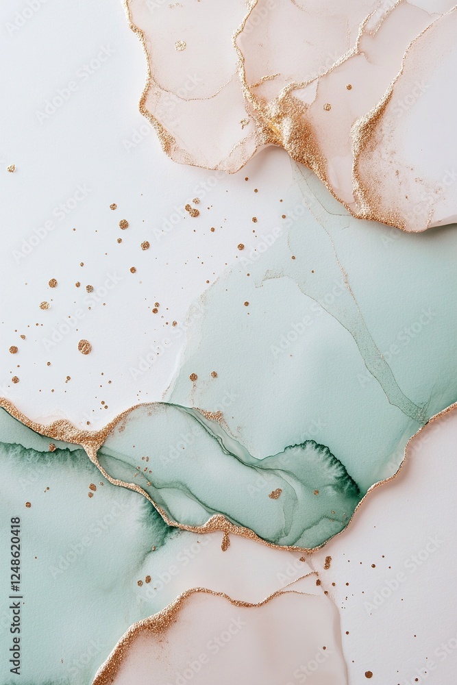 Poster soft watercolor tones of mint and emerald merge seamlessly into a light cream texture, accented by g