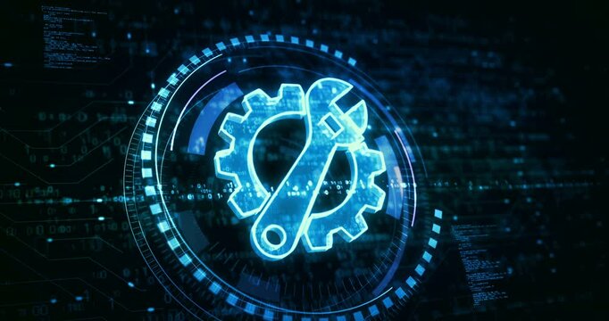 Management setting gear maintenance and fixing symbol digital concept. Cyber technology and computer background abstract 3d.