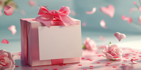 Pink Valentine's Day Gift Box with Rose Petals and Heart-shaped Confetti for Romantic Surprise and Love Celebration