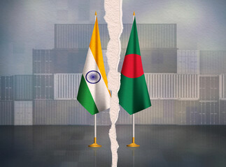 Bangladesh,India trade dispute concept background.Bangladesh,India trade war
