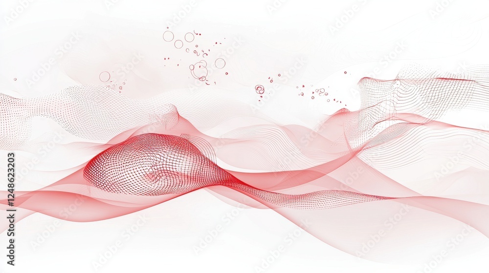 Poster abstract red wave design with soft patterns and light bubbles