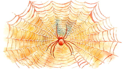 Obraz premium Intricate spider web design with red spider in the center on a light background.