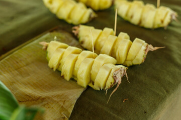 close up of pineapple slices