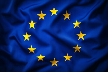 A blue flag with yellow stars European Union flag background, flag of the European Union with a wavy texture, European Union Wavy Flag Background, European Union flag animation background