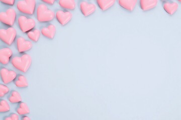 Pink heart shaped objects semi circle pale blue gray bg