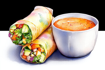 Fresh veggie spring rolls with dipping sauce, vibrant and