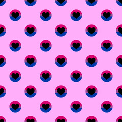 LGBTQIA+ Pride Bisexual Pride Flag Pattern, high quality seamless hearts pattern in the bi pride flag colors, simple repeating design suitable for both print and digital projects, 3600x3600 px
