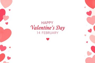 Predominantly white bg heart shapes and happy valentine text