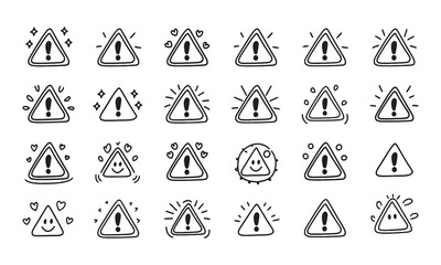 Warning and Alert Icons Vector Set – Caution Symbol Pack , Alert Icons  doodle , Alert Icons  thin line vector , 