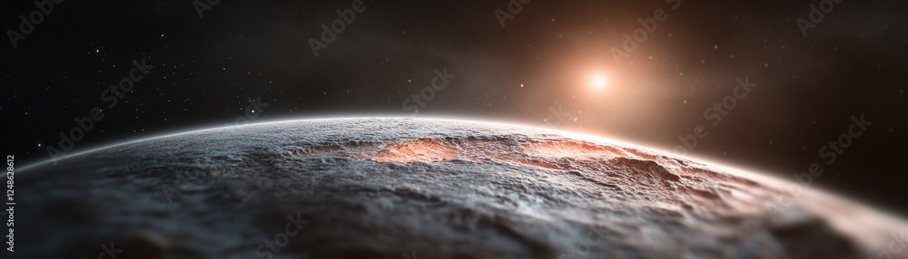 Poster a darkened celestial body hovers quietly in the vastness of space, its soft glowing edges illuminati