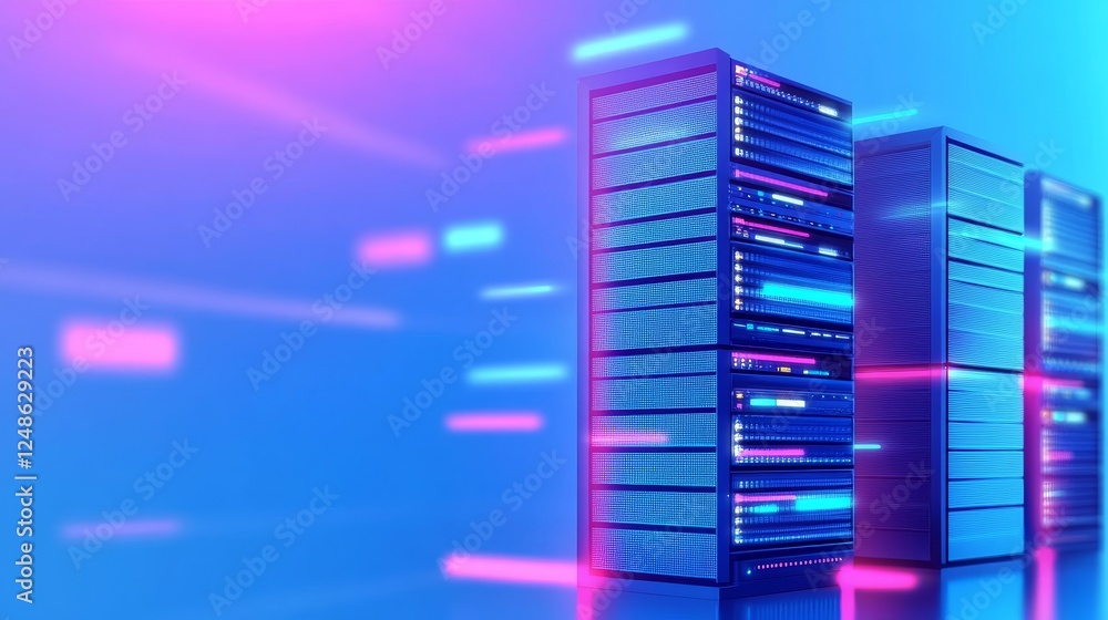 Aufkleber futuristic data center with illuminated server racks showcasing digital technology and connectivity
