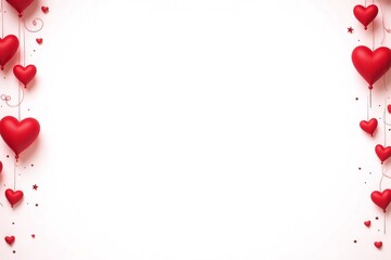Predominantly white bg red heart shaped decors stars lines