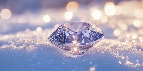 Fototapeta premium Beautiful sparkling diamond resting on soft shimmering white surface reflecting gentle light in an elegant and captivating display of luxury and beauty