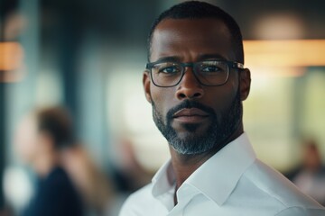 portrait of a man wearing glasses and a white shirt