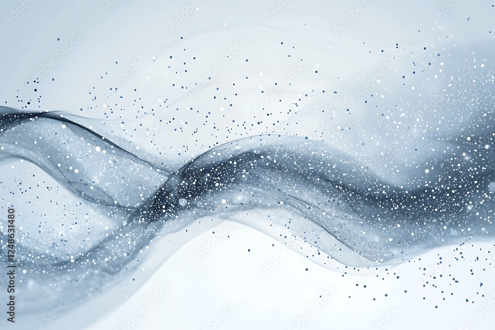 Wall mural grey airy particles flow vector design, abstract background with wave flowing dots array, digital fu