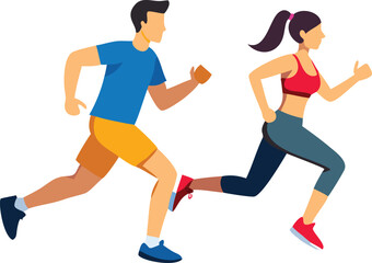 Active Couple Running Together in Sporty Attire