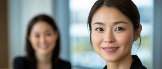two asian women in professional attire during a meeting