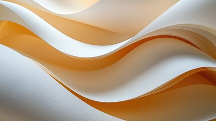 Obraz premium Flowing abstract fabric waves in soft white and warm orange hues, creating a serene and elegant background for design