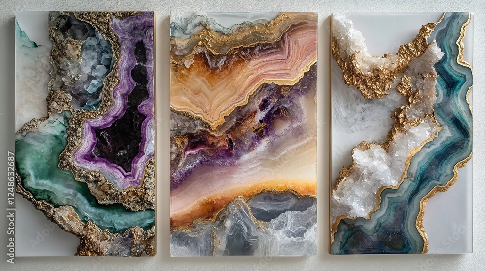 Poster beautiful abstract display of gemstone-inspired art featuring vivid colors and intricate patterns in