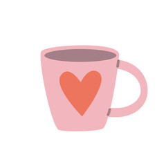 Cute pink cup with a red heart, vector illustration. Simple and modern flat style, ideal for Valentine's Day, coffee lovers, greeting cards, and romantic designs.