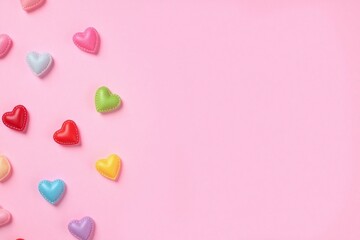 Obraz premium Small heart shaped decorative items solid pink background