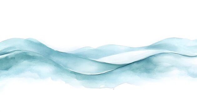 Watercolor painting depicts gentle waves of water in various shades
