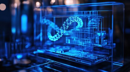 Futuristic digital DNA model with glowing blue light