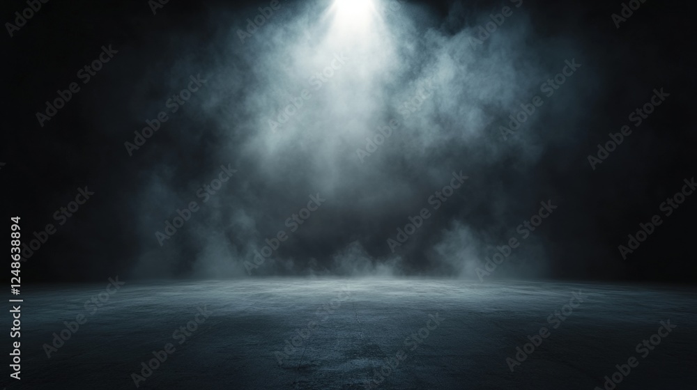 Poster abstract black background with spotlight and smoke creating a dramatic atmosphere for various creati