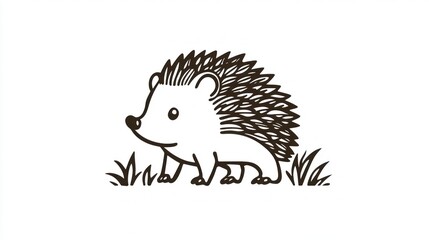 Cute hedgehog in grass, children's book illustration