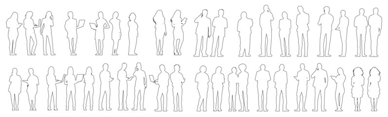 Set of business people silhouette, man and woman team, isolated on white background	