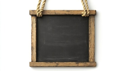 Rustic chalkboard with wooden frame and rope hanging for creative messaging or decoration
