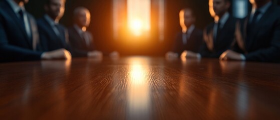 people sitting at a conference table in suits.