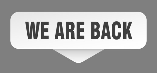 we are back sticker. we are back sign isolated on gray background