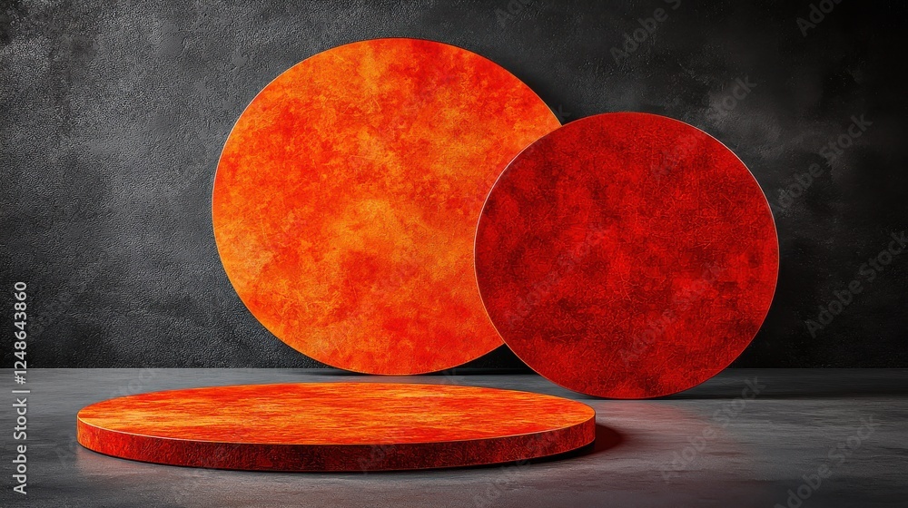 Poster abstract display of round red textures on dark background