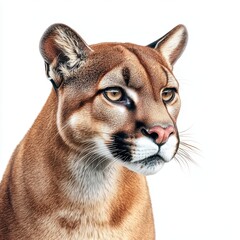 Obraz premium A brown and white cat with a pink nose and yellow eyes