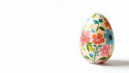 Easter egg with floral pattern on white background, copy space concept, spring, festive, holiday design