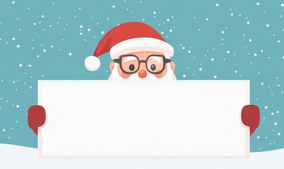 Santa Claus Holding Blank Advertisement Banner with Snowy Background, Festive Holiday Theme, Christmas Promotion Concept, 